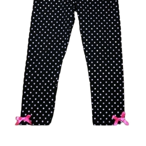 5/$10 Girl's size 4 black polka dot pants with pink bows at bottom - Picture 5 of 8